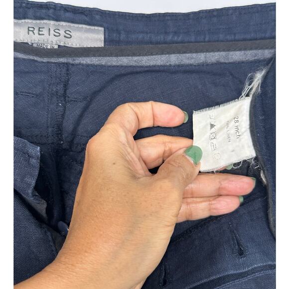 Reiss Navy Blue women's cargo 100% linen casual drawstring cropped pants size 28 - Picture 9 of 9